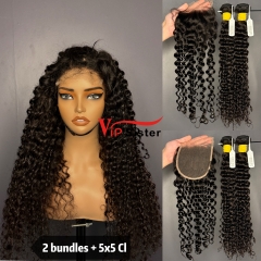 Brazilian 100% Full Cuticle Raw Human Hair Deep curly 5x5 Closure Wig