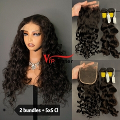 Brazilian 100% Full Cuticle Raw Human Hair Ocean wave 5x5 Closure Wig