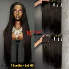 Brazilian 100% Full Cuticle Raw Human Hair Straight 5x5 HD Lace Wig