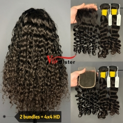 Brazilian 100% Full Cuticle Raw Human Hair Deep wave 4x4 HD Lace Wig