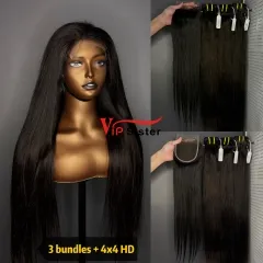 Brazilian 100% Full Cuticle Raw Human Hair Straight 4x4 HD Lace Wig