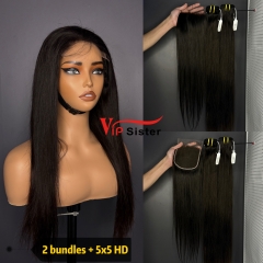 Brazilian 100% Full Cuticle Raw Human Hair Straight 5x5 HD Lace Wig