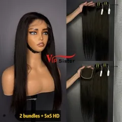 Brazilian 100% Full Cuticle Raw Human Hair Straight 5x5 HD Lace Wig