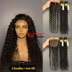 Brazilian 100% Full Cuticle Raw Human Hair Deep curly 4x4 HD Lace Wig