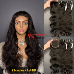 Brazilian 100% Full Cuticle Raw Human Hair Body wave 4x4 HD Lace Wig