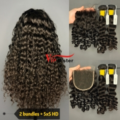 Brazilian 100% Full Cuticle Raw Human Hair Deep wave 5x5 HD Lace Wig