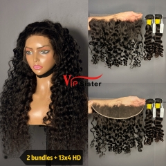 Brazilian 100% Full Cuticle Raw Human Hair Deep wave 13x4 HD Lace Wig
