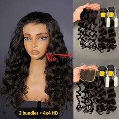 Brazilian 100% Full Cuticle Raw Human Hair Loose wave 4x4 HD Lace Wig