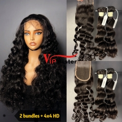 Brazilian 100% Full Cuticle Top Virgin Human Hair Ocean wave 4x4 HD Lace Wig