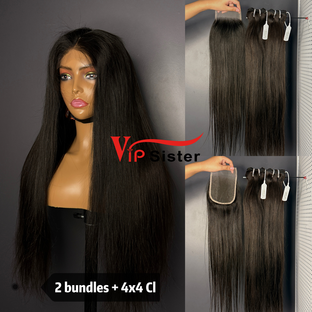 613# Eurpean 100% Top Virgin Human Hair Straight 4x4 Closure Wig