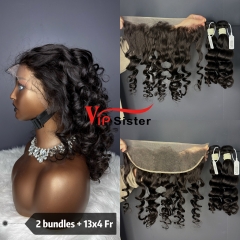 Brazilian 100% Full Cuticle Top Virgin Human Hair Loose wave 13x4 Frontal Wig