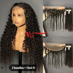 Brazilian 100% Full Cuticle Top Virgin Human Hair Deep curly 13x4 Frontal Wig