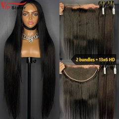 Brazilian 100% Full Cuticle Raw Human Hair Straight 13x6 HD Lace Wig