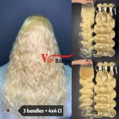 613# Eurpean 100% Top Virgin Human Hair Body wave 4x4 Closure Wig