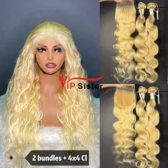 613# Eurpean 100% Top Virgin Human Hair Body wave 4x4 Closure Wig