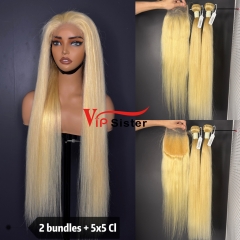 613# Eurpean 100% Top Virgin Human Hair Straight 5x5 Closure Wig