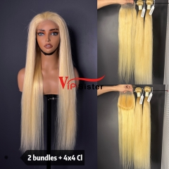 613# Eurpean 100% Top Virgin Human Hair Straight 4x4 Closure Wig