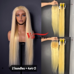 613# Eurpean 100% Raw Human Hair Straight 4x4 Closure Wig