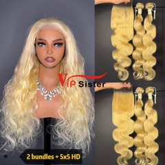613# Eurpean 100% Top Virgin Human Hair Body wave 5x5 HD Lace Wig