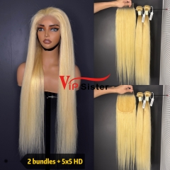 613# Eurpean 100% Top Virgin Human Hair Straight 5x5 HD Lace Wig