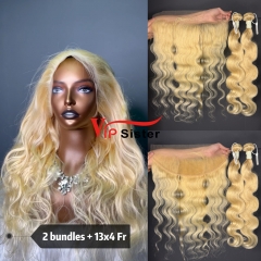 #613 Blonde European Virgin Human Hair Transparent 13x4 Frontal Wig body wave