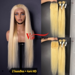 613# Eurpean 100% Top Virgin Human Hair Straight 4x4 HD Lace Wig