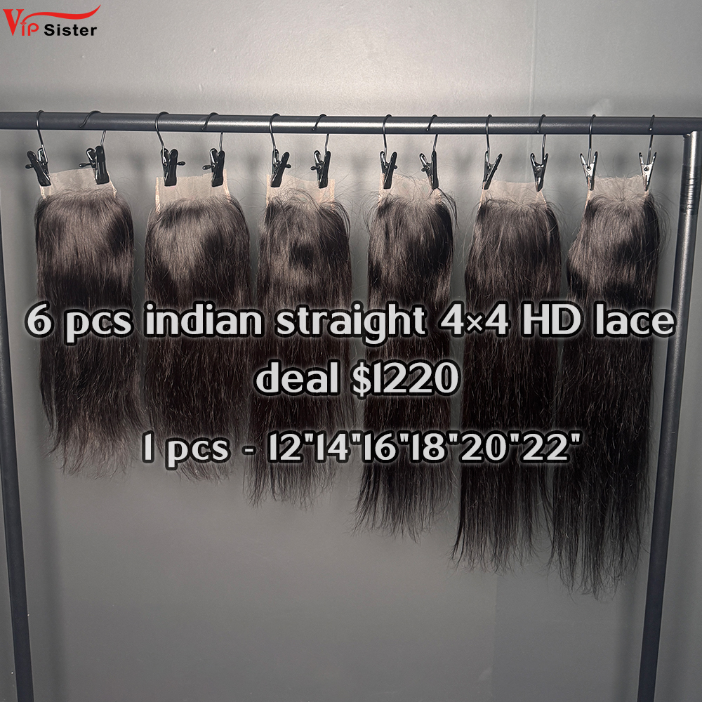 Vipsister 6 pcs indian hair 4×4 hd closure total 367$ free shipping