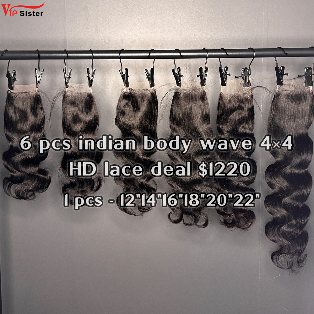 Vipsister 6 pcs indian hair 4×4 hd closure total 367$ free shipping