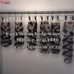 Vipsister 6 pcs indian hair 5×5 hd closure total 440$ free shipping