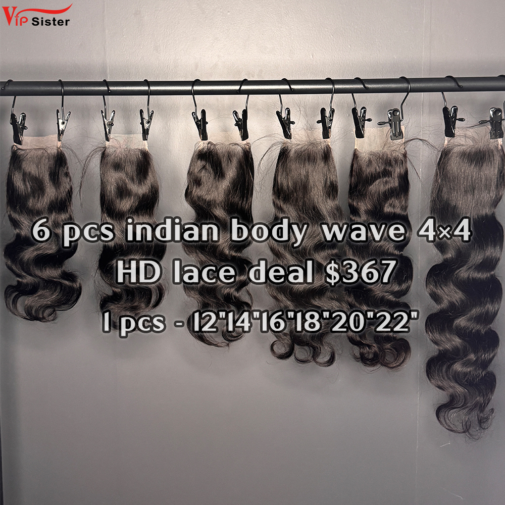 Vipsister 6 pcs indian hair 4×4 hd closure total 367$ free shipping