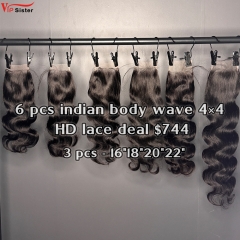 Vipsister 12 pcs indian hair 4×4 hd closure total 744$ free shipping