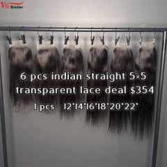 Vipsister 6 pcs indian hair 5×5 transparent closure total 354$ free shipping