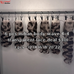 Vipsister 6 pcs indian hair 4×4 transparent closure total 301$ free shipping