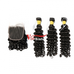 #1b Brazilian Raw Human Hair Weft with 4x4 Closure Deep Wave