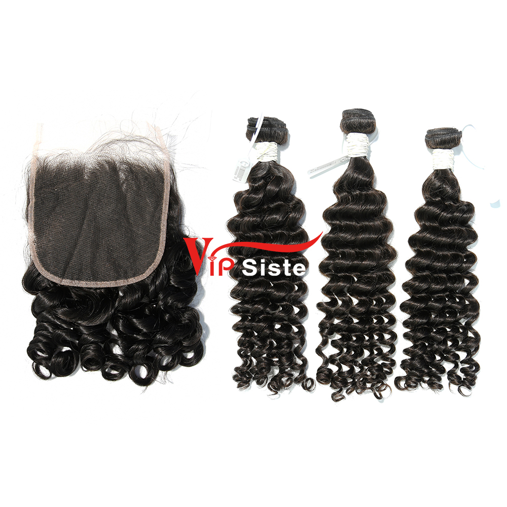 #1b Brazilian Virgin Human Hair Weft with 5×5 Closure Deep Wave
