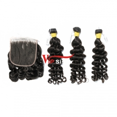#1b Brazilian Raw Human Hair Weft with 4x4 Closure Loose Wave