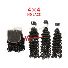 HD Lace Virgin Human Hair Bundle with 4×4 Closure Deep Wave