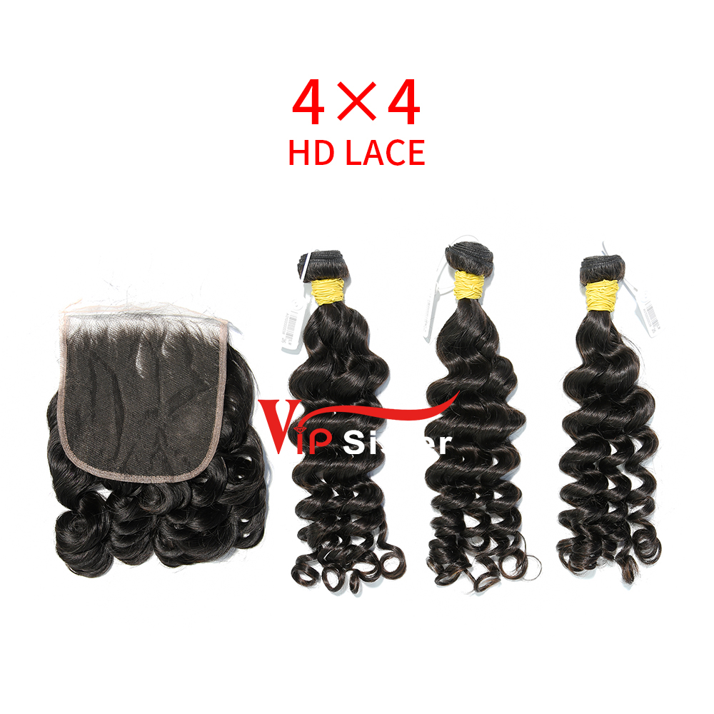 HD Lace Raw Human Hair Bundle with 4×4 Closure Loose Wave