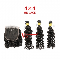 HD Lace Raw Human Hair Bundle with 4×4 Closure Loose Wave