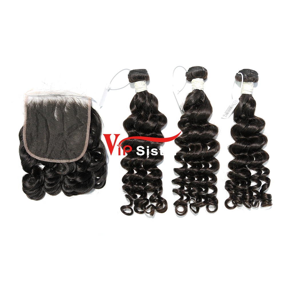 #1b Brazilian Virgin Human Hair Weft with 4x4 Closure Loose Wave