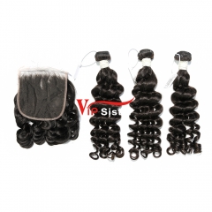 #1b Brazilian Virgin Human Hair Weft with 4x4 Closure Loose Wave