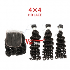 HD Lace Virgin Human Hair Bundle with 4×4 Closure Loose Wave