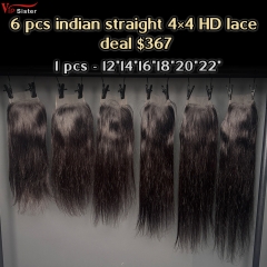 Vipsister 6 pcs indian hair 4×4 hd closure total 367$ free shipping