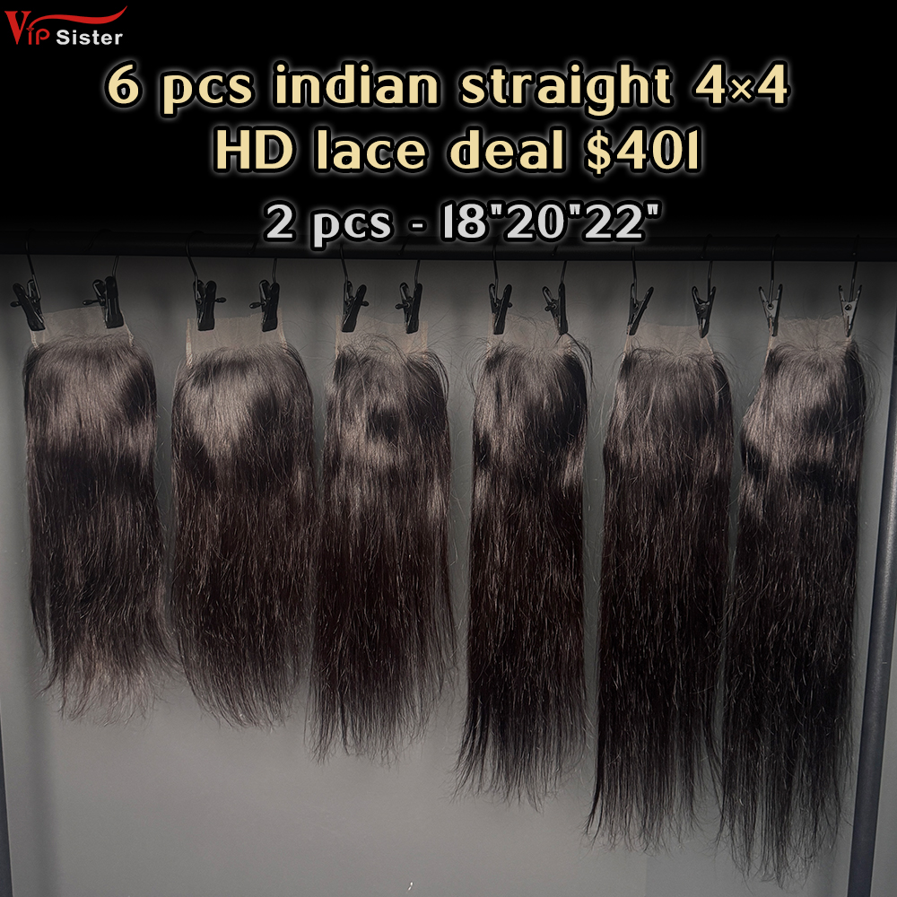 Vipsister 6 pcs indian hair 4×4 hd closure total 401$ free shipping