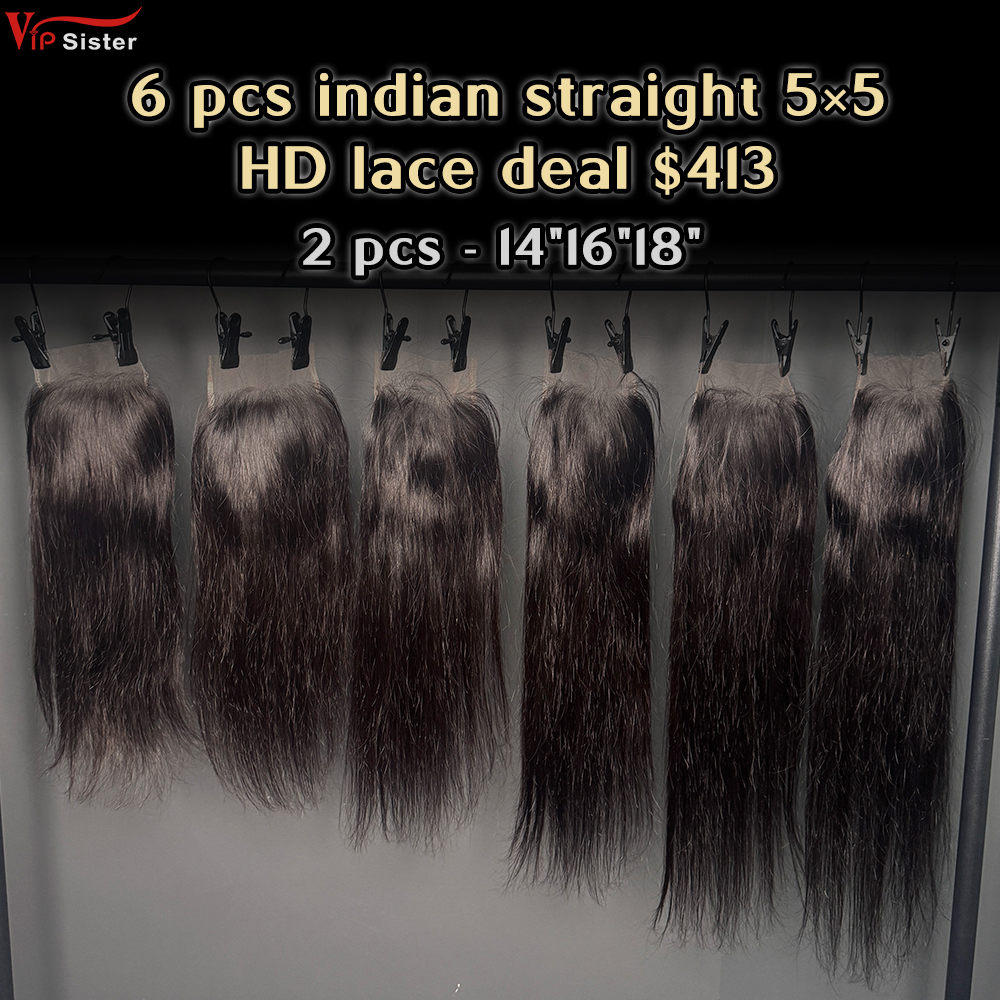 Vipsister 6 pcs indian hair 5×5 hd closure total 413$ free shipping