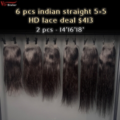 Vipsister 6 pcs indian hair 5×5 hd closure total 413$ free shipping