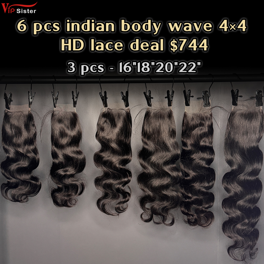 Vipsister 12 pcs indian hair 4×4 hd closure total 744$ free shipping