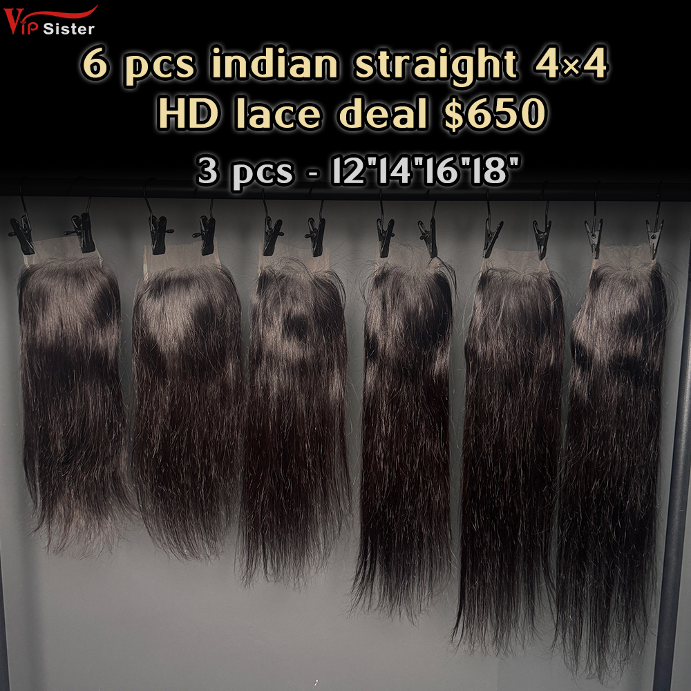 Vipsister 12 pcs indian hair 4×4 hd closure total 650$ free shipping