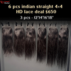 Vipsister 12 pcs indian hair 4×4 hd closure total 650$ free shipping
