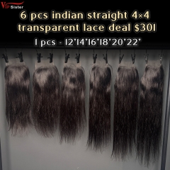 Vipsister 6 pcs indian hair 4×4 transparent closure total 301$ free shipping